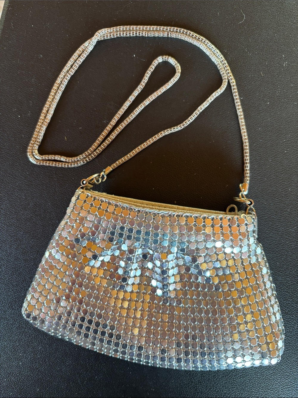 Silver Sequin Mesh Crossbody Bag